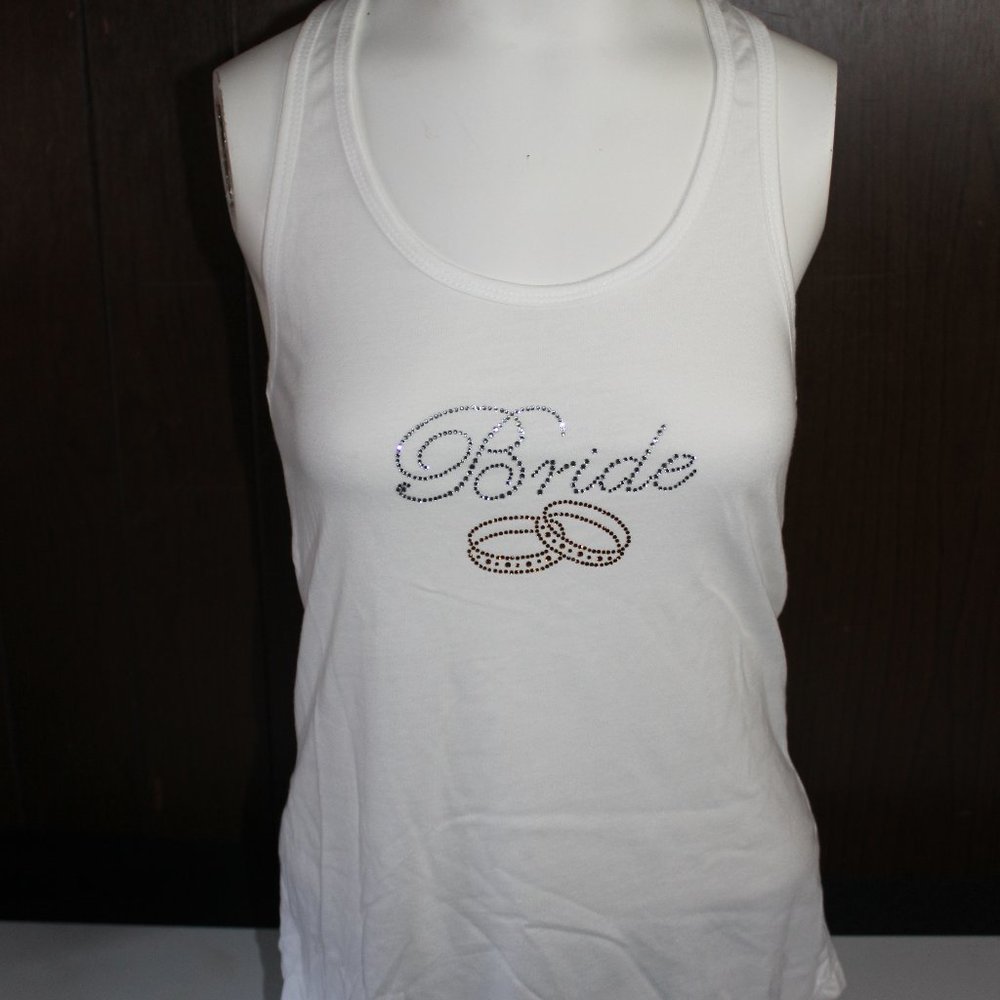 Custom Made Brides Tank Top or T-shirt Rhinestone Bling in White and Gold 🇺🇸 ❤